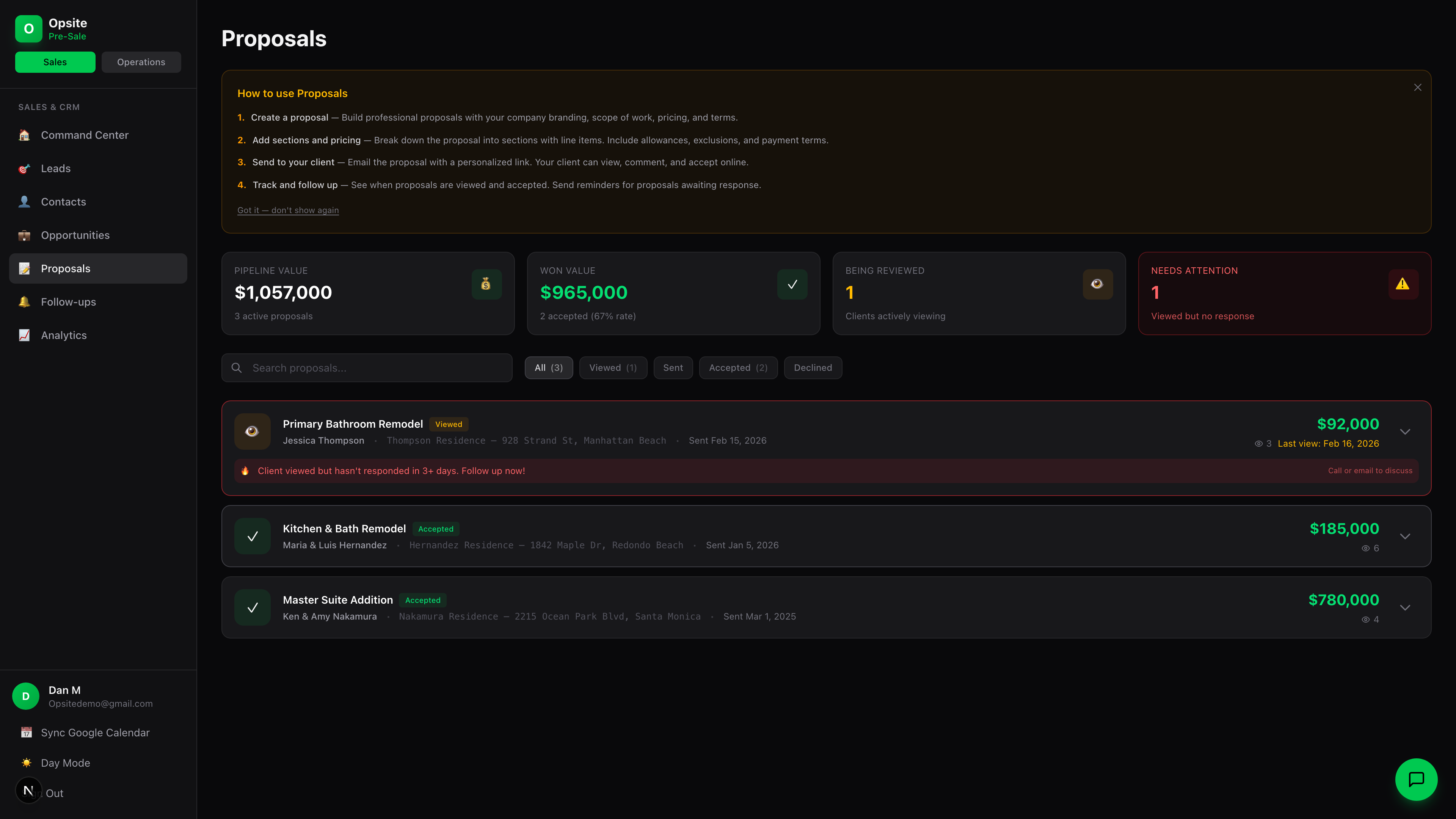Opsite proposal builder