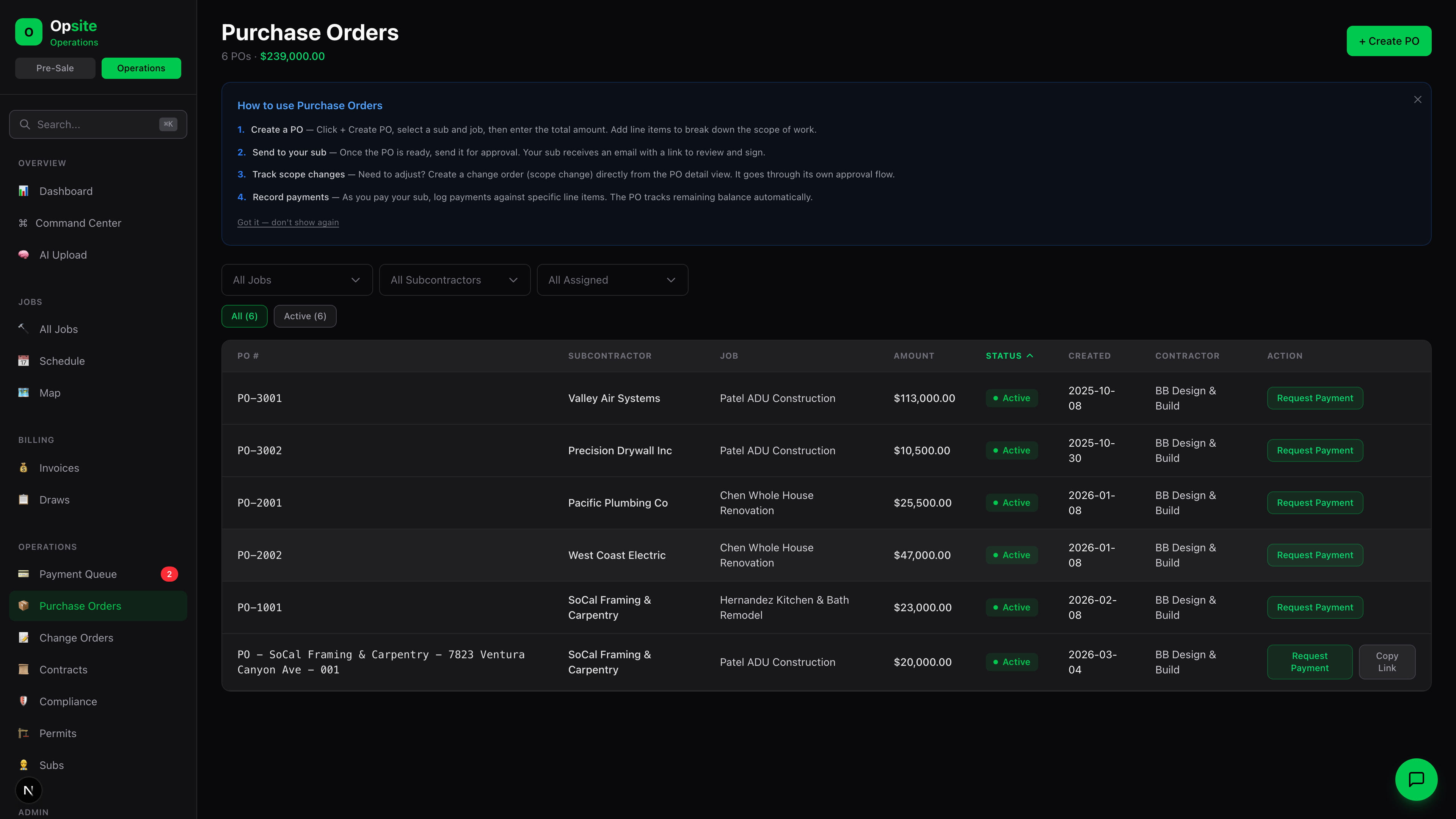 Opsite purchase orders